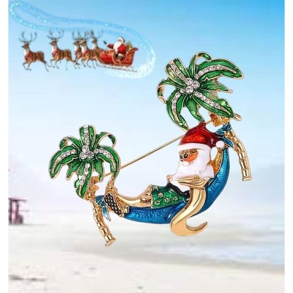 Palm tree Santa Brooch Pin New Beach Bound Coming to Coast Island Town V… - Picture 3 of 12